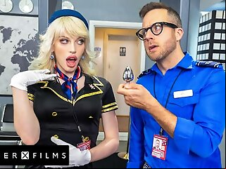 cute trans stewardess smashed kinky guard